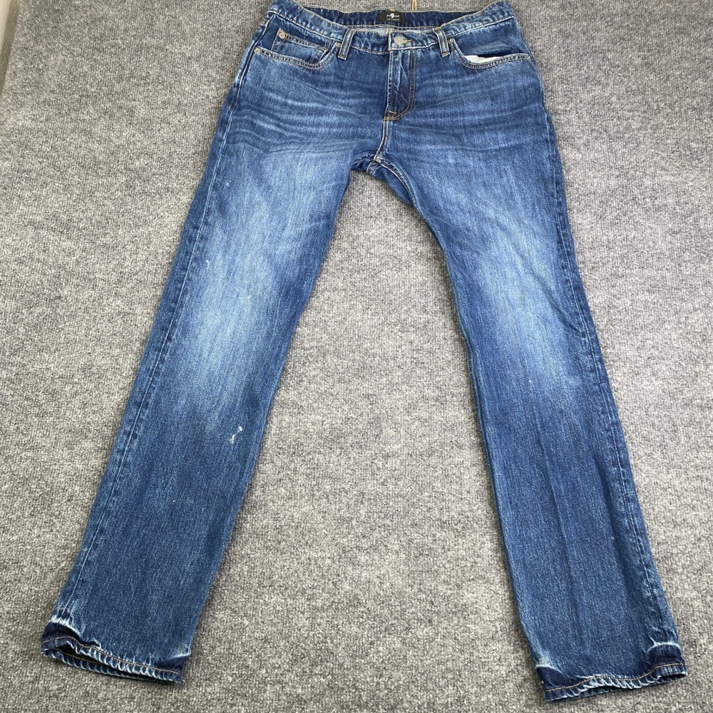 7 For All Mankind The Straight Mens Blue Denim Jeans Size 33 Medium Wash